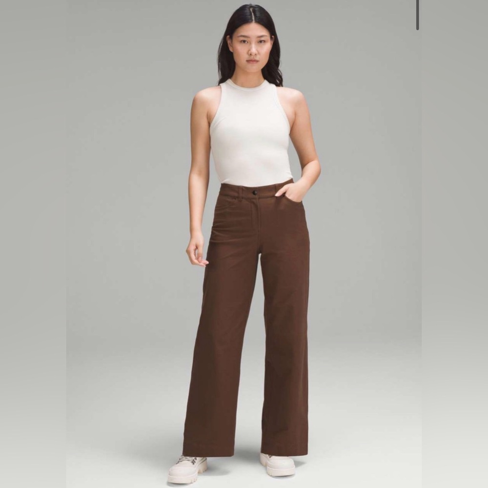 Lululemon City Sleek 5 Pocket High Rise Wide Leg Brown Pants Size 24